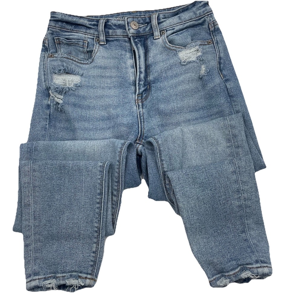 American Eagle Stretch Mom Straight Jean Distressed Light Wash - Womens Size 00